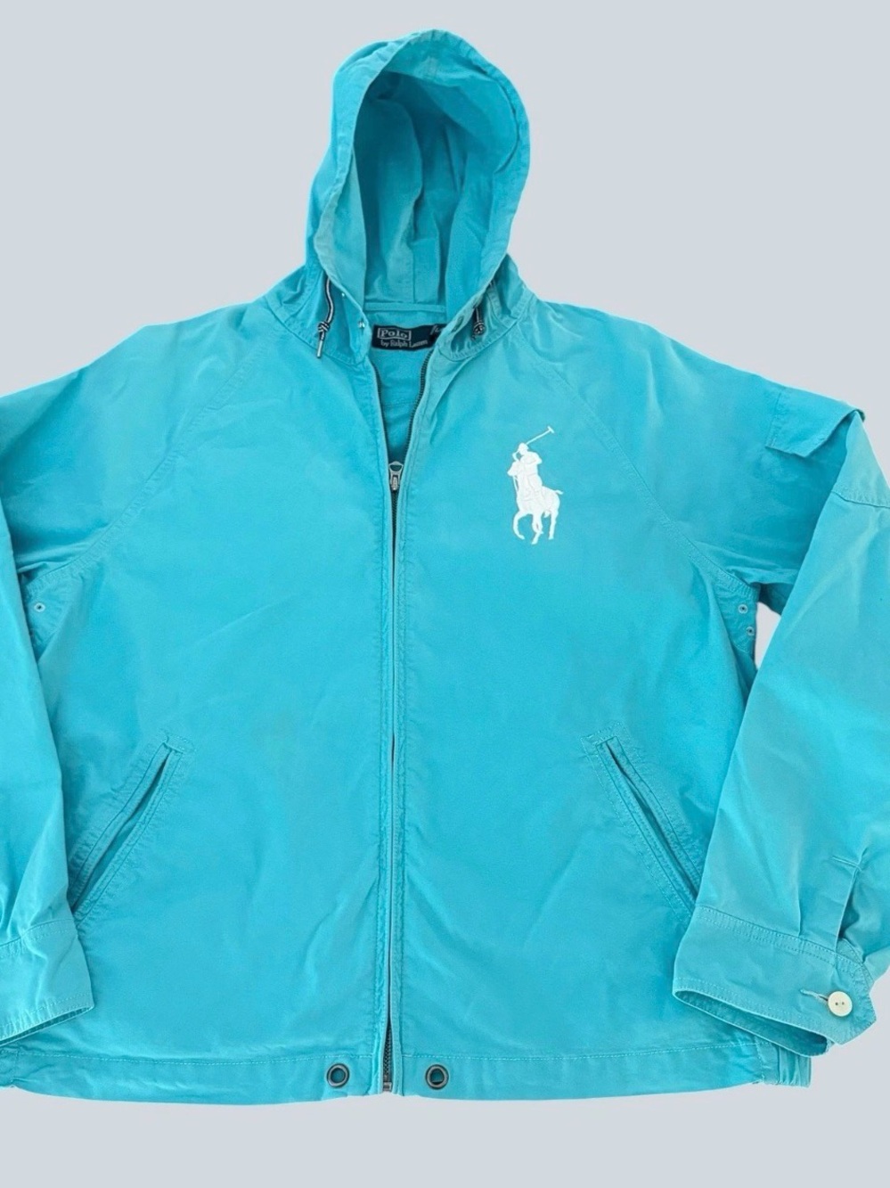 Polo Ralph Lauren Men Women Hooded Blue jacket Big Pony cotton blend Y2K Size L